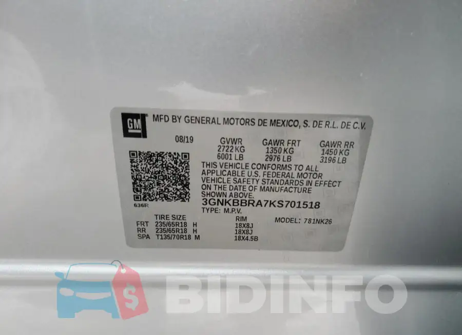 3GNKBBRA7KS701518 Photo# 13