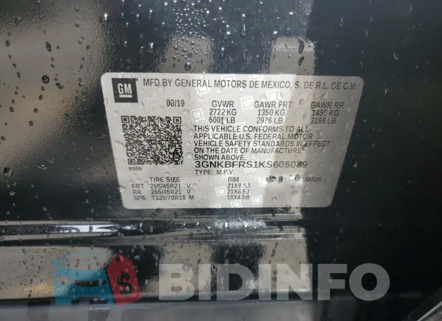 3GNKBFRS1KS605089 Photo# 13