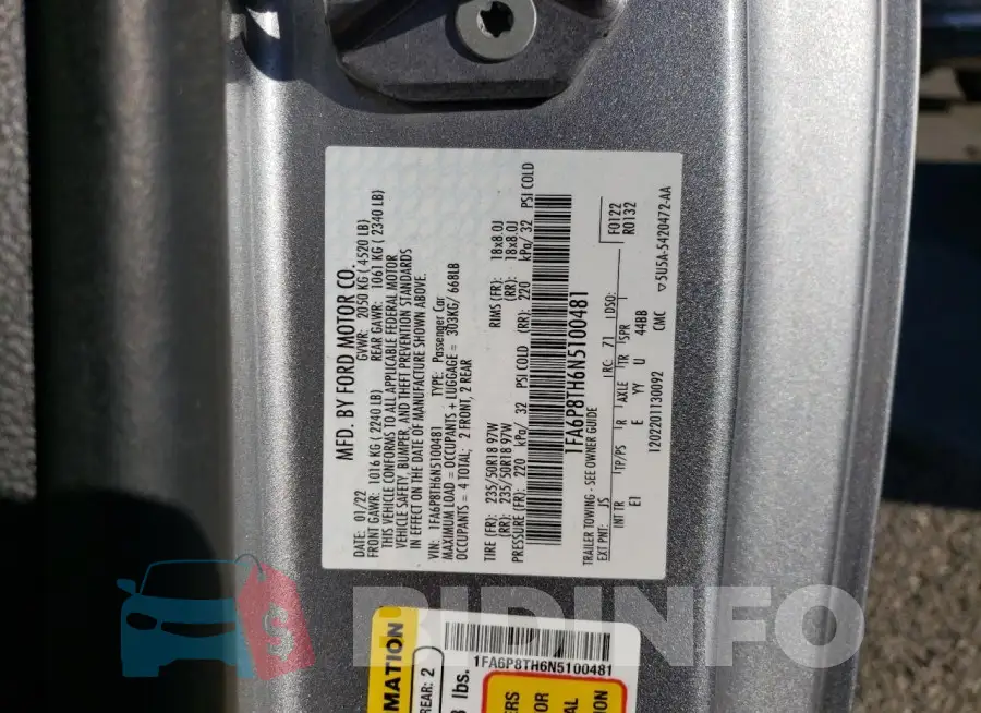 1FA6P8TH6N5100481 Photo# 13