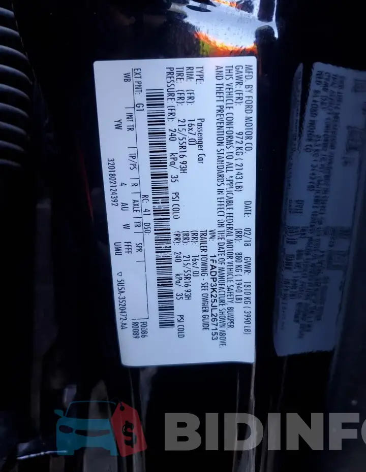 1FADP3K25JL267153 Photo# 12