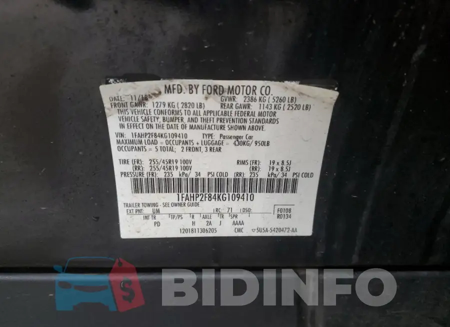 1FAHP2F84KG109410 Photo# 12