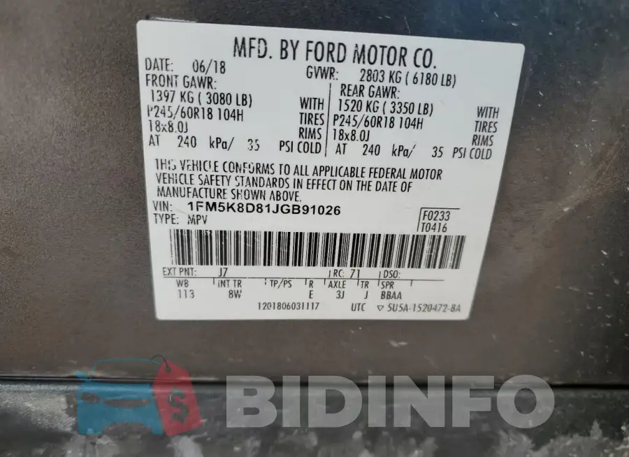 1FM5K8D81JGB91026 Photo# 13