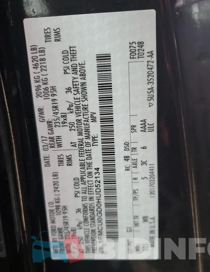 1FMCU0GD0HUD52134 Photo# 14