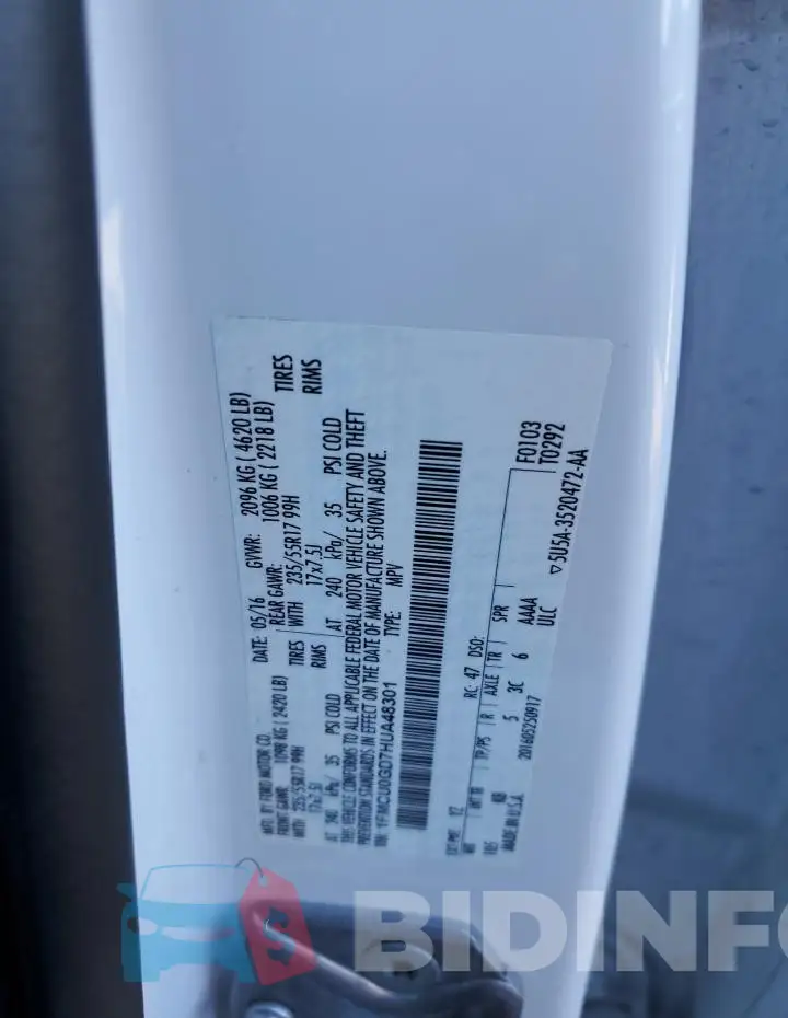 1FMCU0GD7HUA48301 Photo# 13