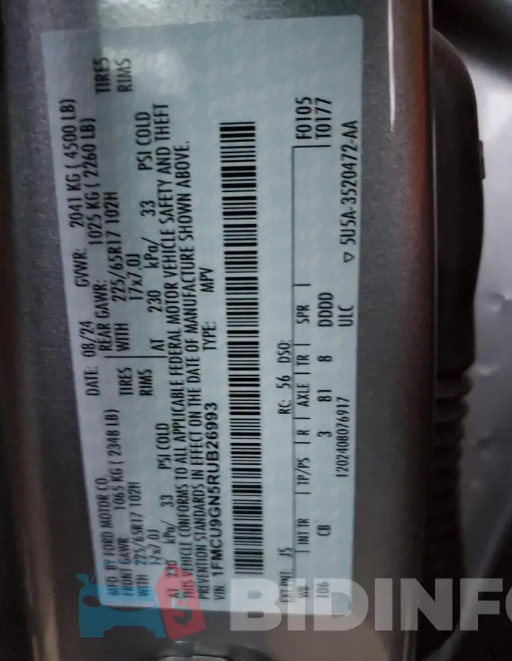 1FMCU9GN5RUB26993 Photo# 14