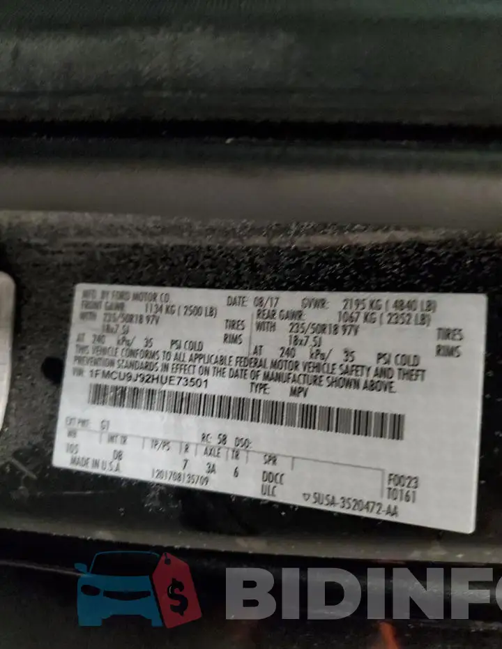1FMCU9J92HUE73501 Photo# 13