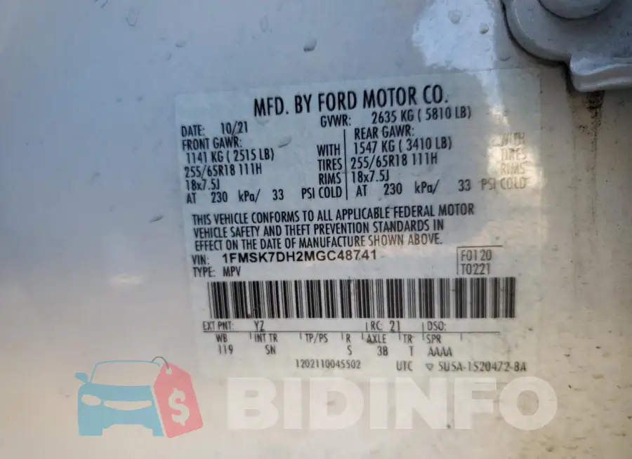 1FMSK7DH2MGC48741 Photo# 13