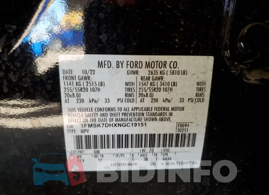 1FMSK7DHXNGC19151 Photo# 14