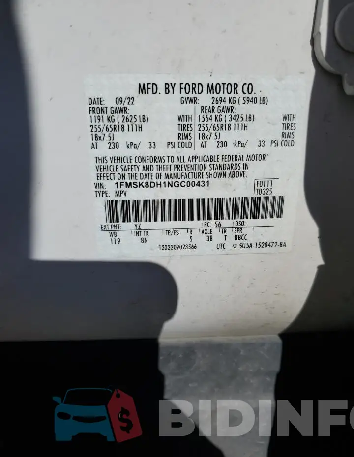 1FMSK8DH1NGC00431 Photo# 13