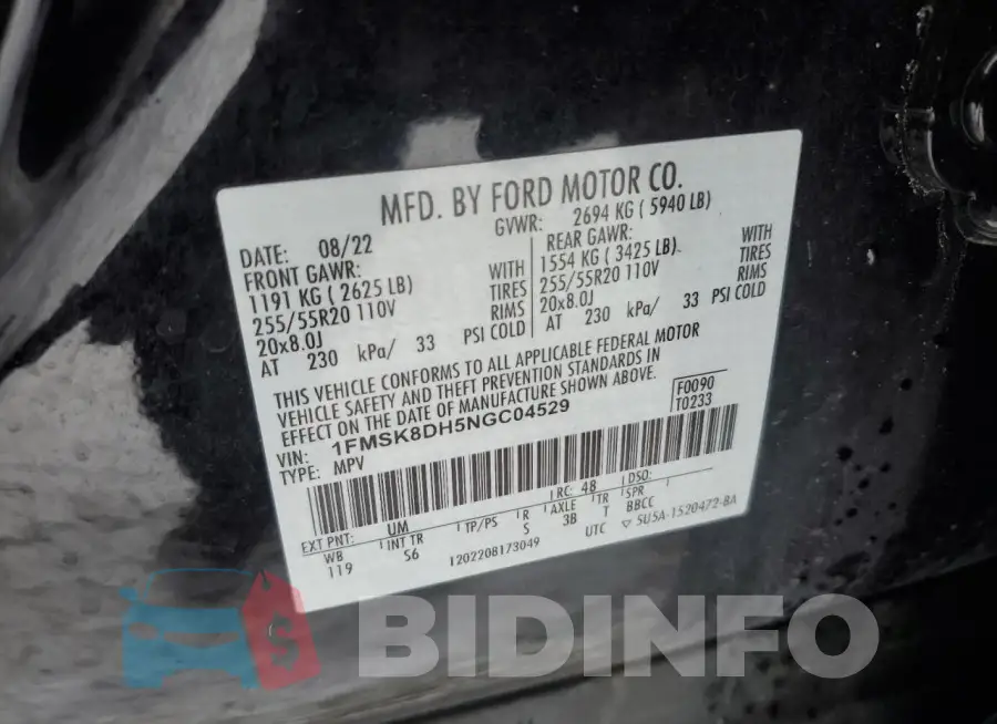 1FMSK8DH5NGC04529 Photo# 13