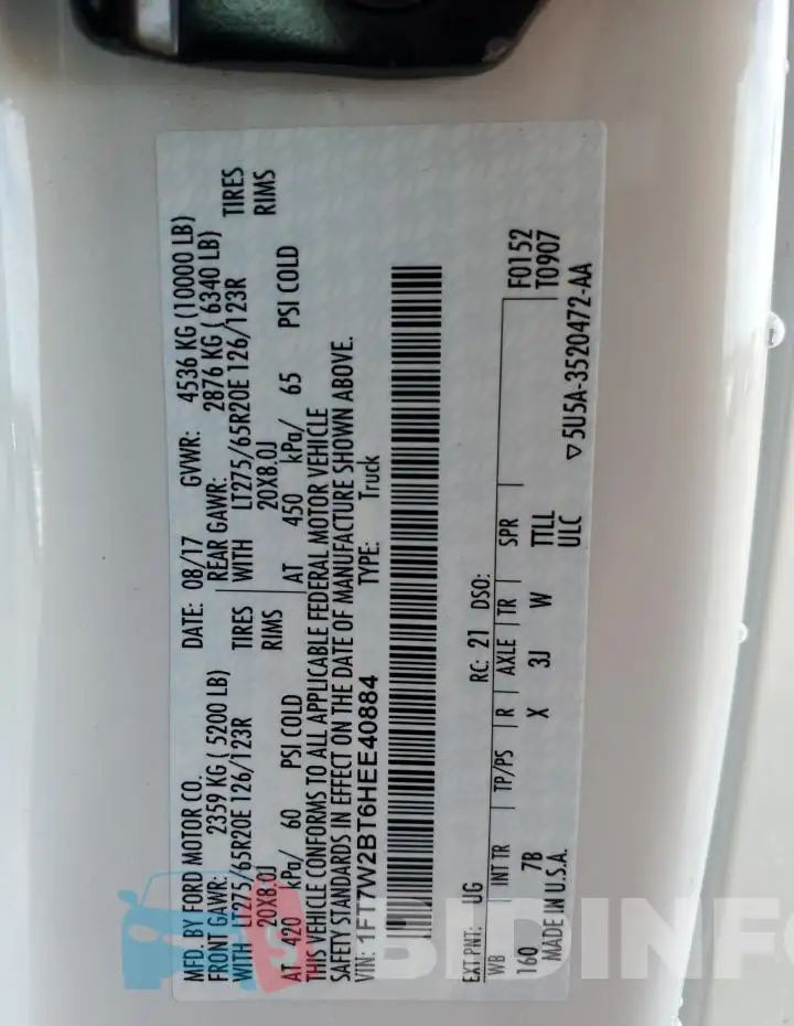1FT7W2BT6HEE40884 Photo# 12