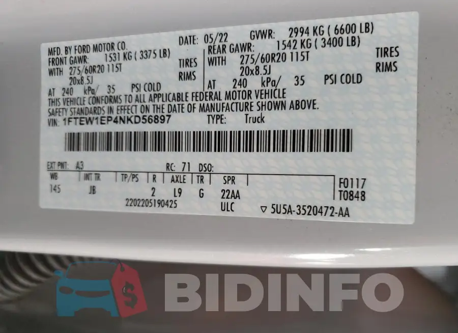 1FTEW1EP4NKD56897 Photo# 12
