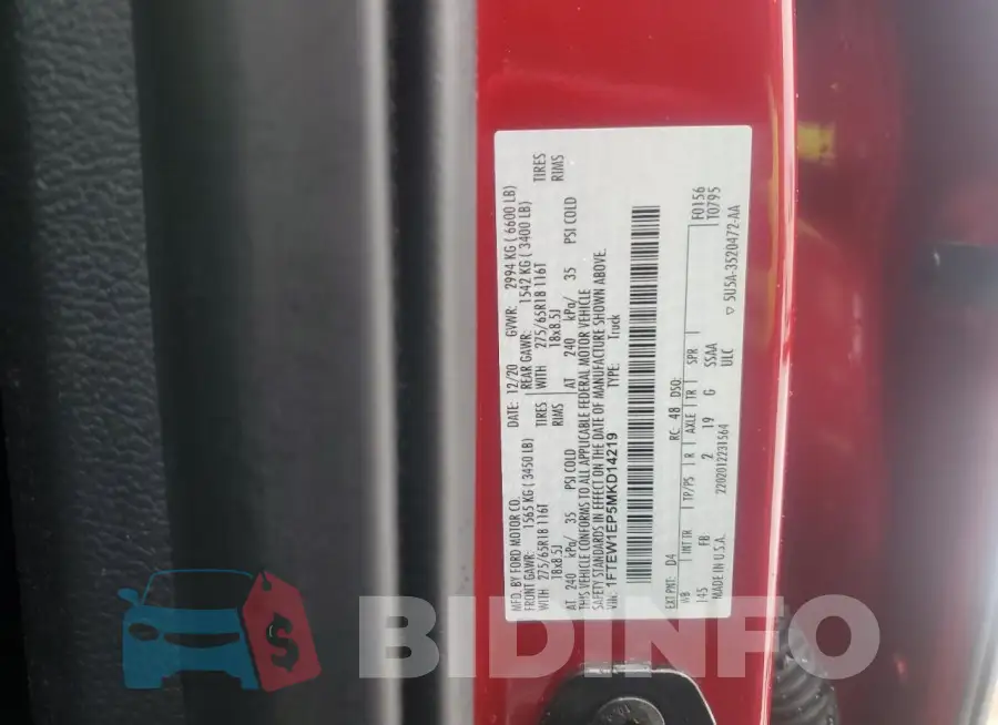 1FTEW1EP5MKD14219 Photo# 13