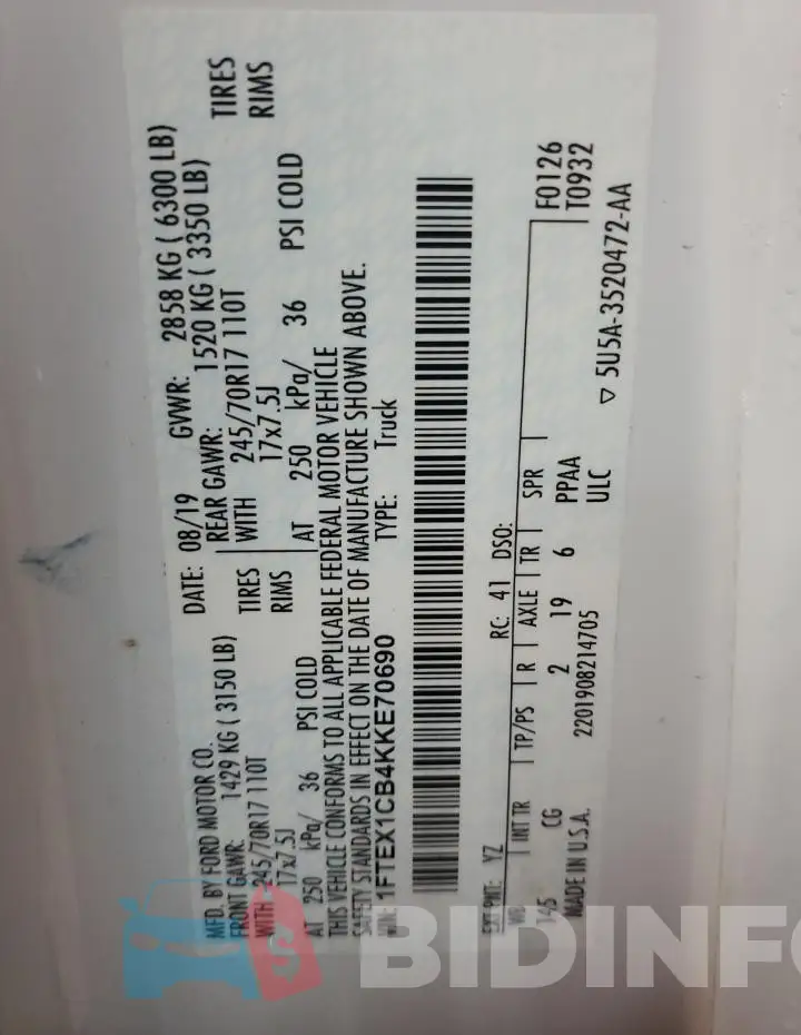 1FTEX1CB4KKE70690 Photo# 12