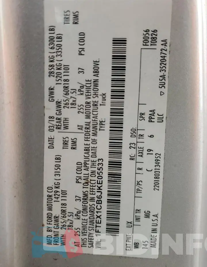 1FTEX1CB6JKE05533 Photo# 12