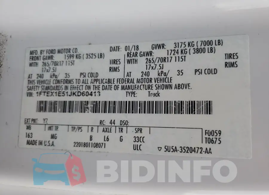 1FTEX1E51JKD60413 Photo# 12