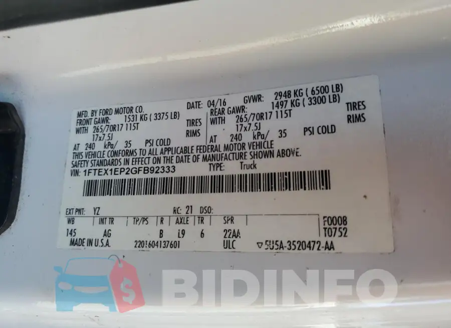 1FTEX1EP2GFB92333 Photo# 12