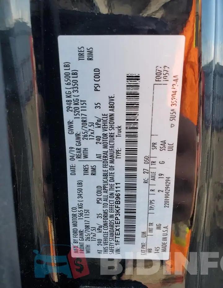 1FTEX1EP3KFB96111 Photo# 12