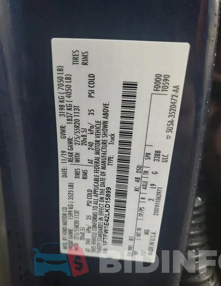 1FTFW1E42LKD15899 Photo# 12