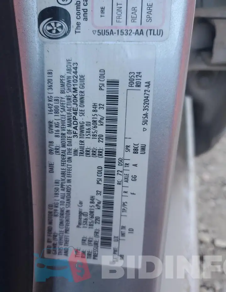 3FADP4EJ0KM102443 Photo# 13