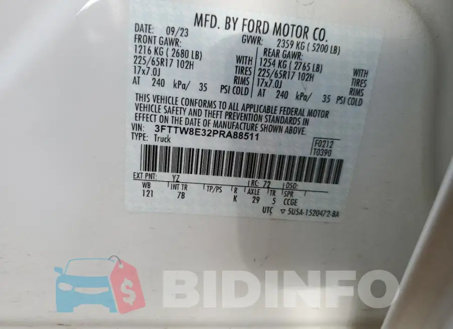 3FTTW8E32PRA88511 Photo# 12
