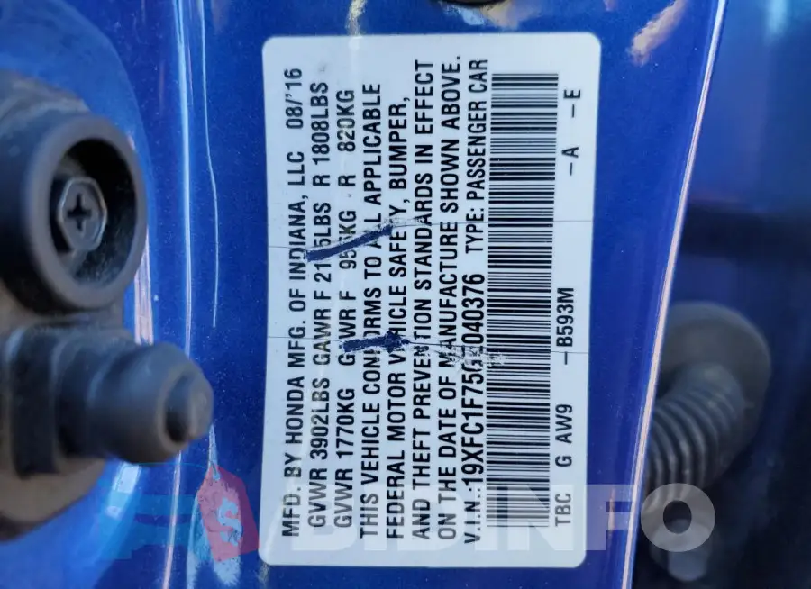 19XFC1F75GE040376 Photo# 13