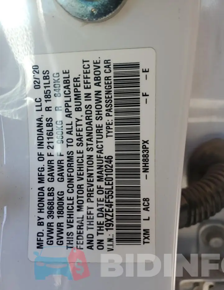 19XZE4F55LE010246 Photo# 13