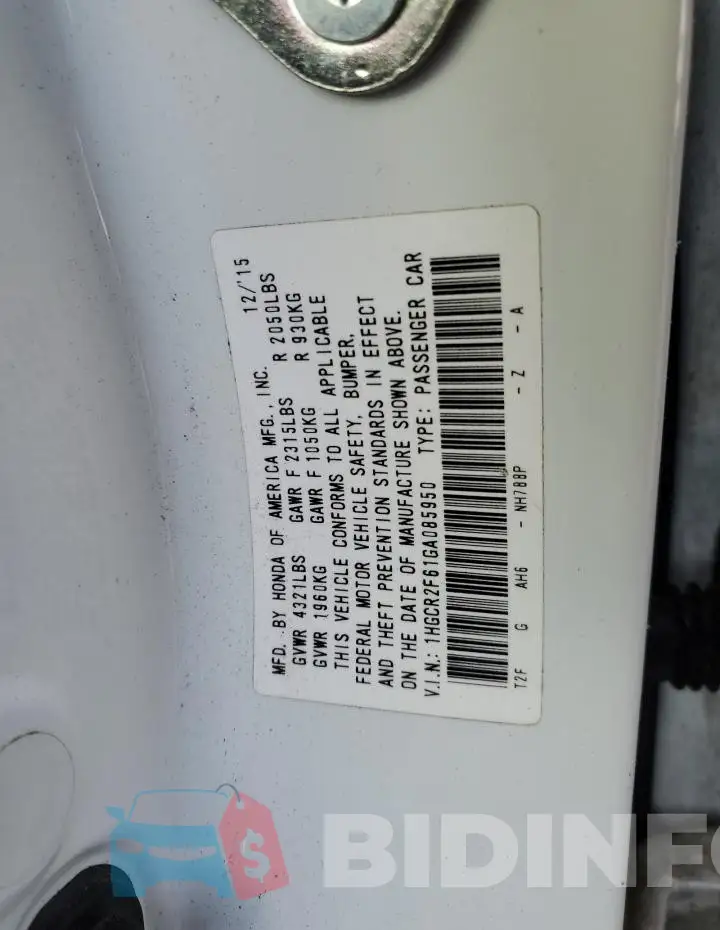 1HGCR2F61GA085950 Photo# 12