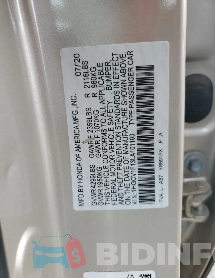 1HGCV1F13LA101103 Photo# 12
