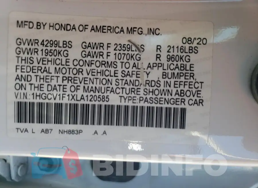 1HGCV1F1XLA120585 Photo# 12