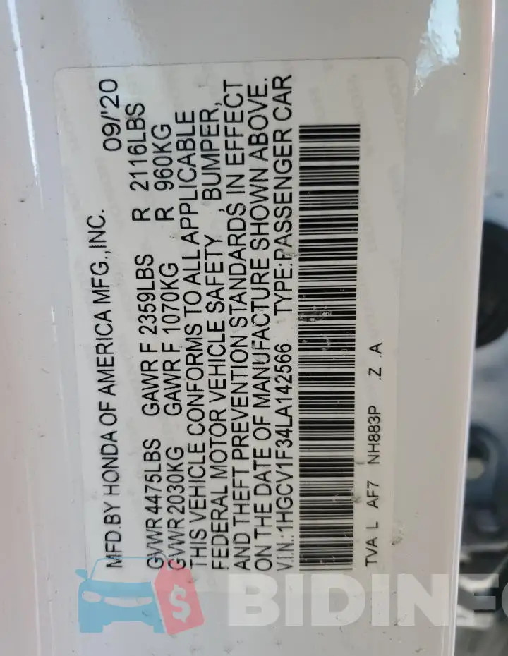 1HGCV1F34LA142566 Photo# 12