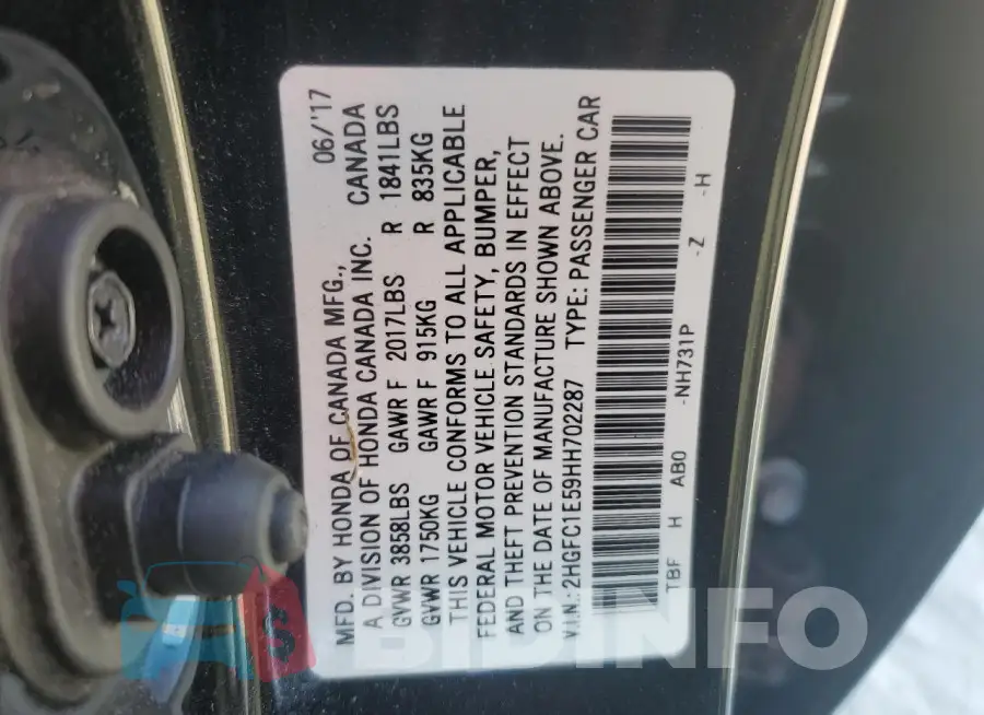 2HGFC1E59HH702287 Photo# 13