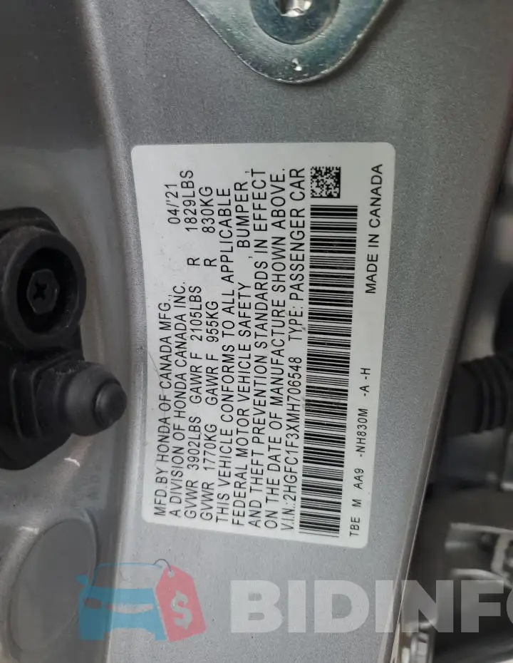 2HGFC1F3XMH706548 Photo# 12