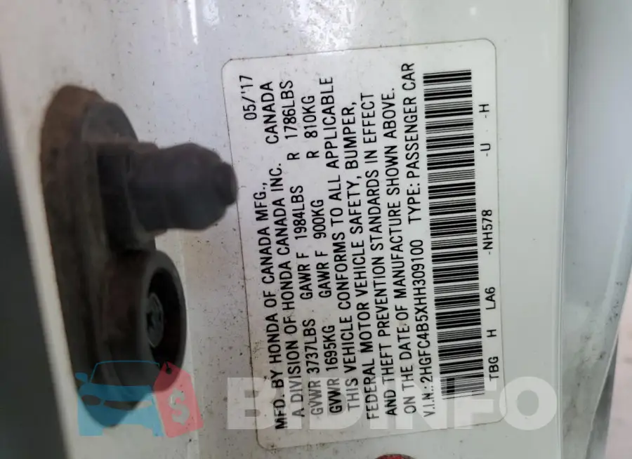 2HGFC4B5XHH309100 Photo# 12