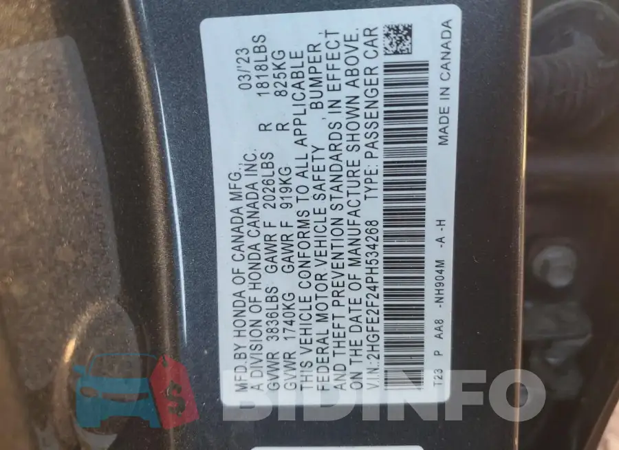 2HGFE2F24PH534268 Photo# 12