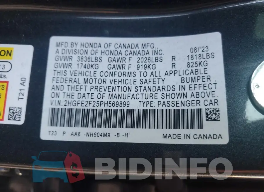 2HGFE2F25PH569899 Photo# 12