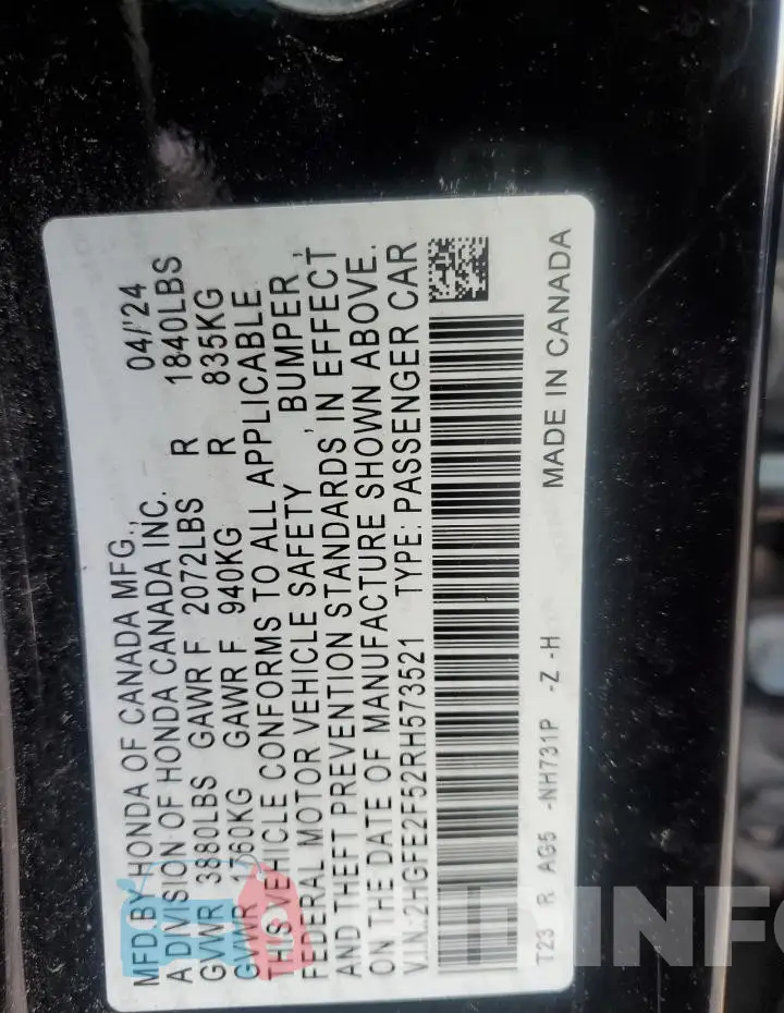 2HGFE2F52RH573521 Photo# 13