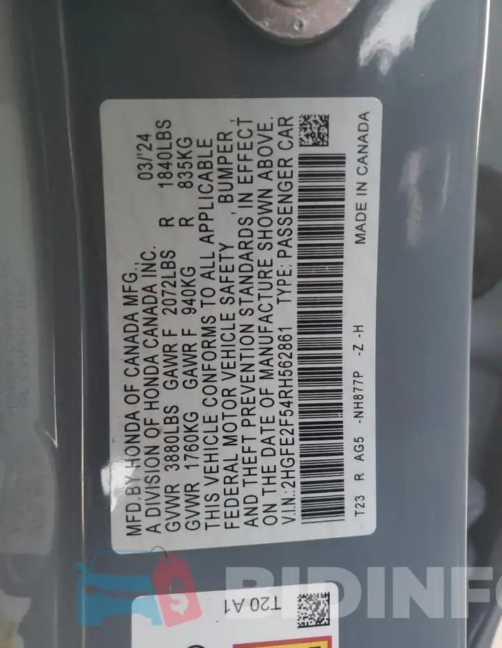 2HGFE2F54RH562861 Photo# 12