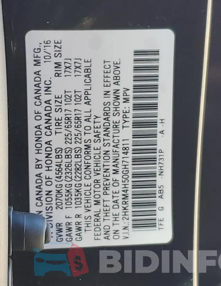 2HKRM4H50GH714811 Photo# 13