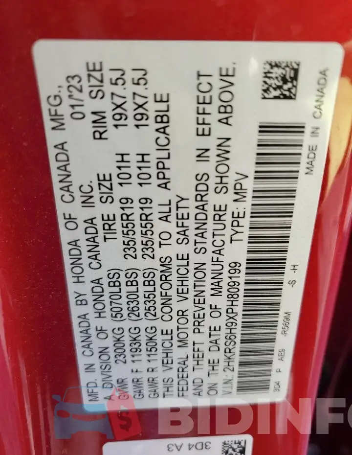 2HKRS6H9XPH809199 Photo# 13