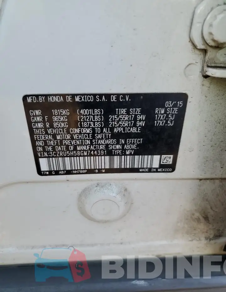 3CZRU5H58GM744391 Photo# 13