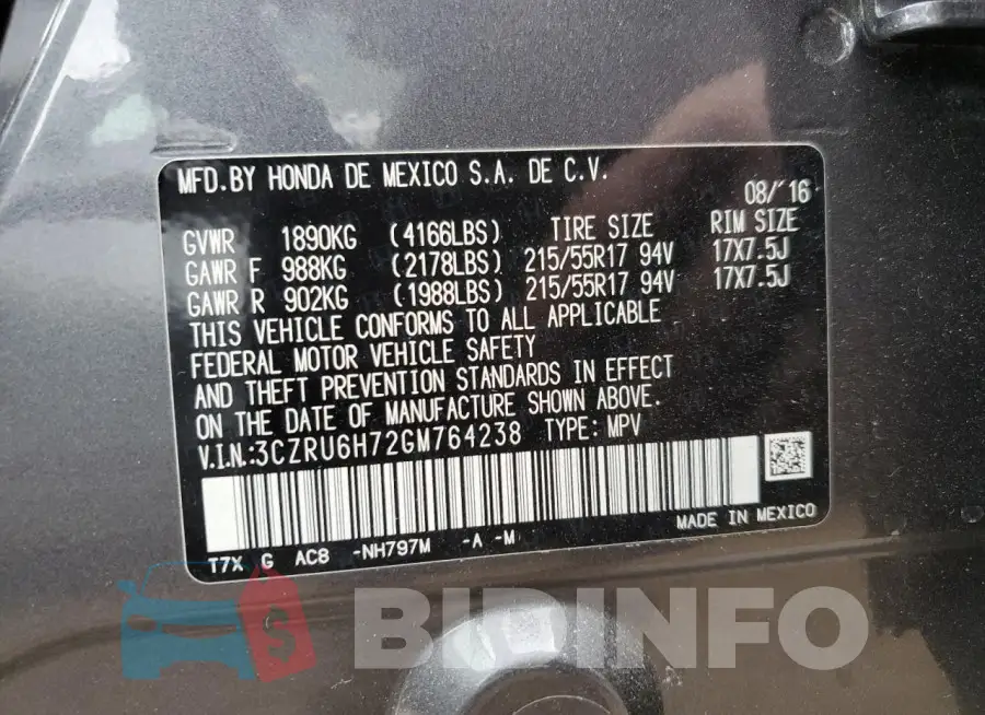 3CZRU6H72GM764238 Photo# 12