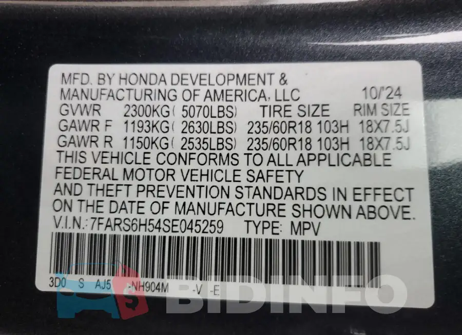 7FARS6H54SE045259 Photo# 13