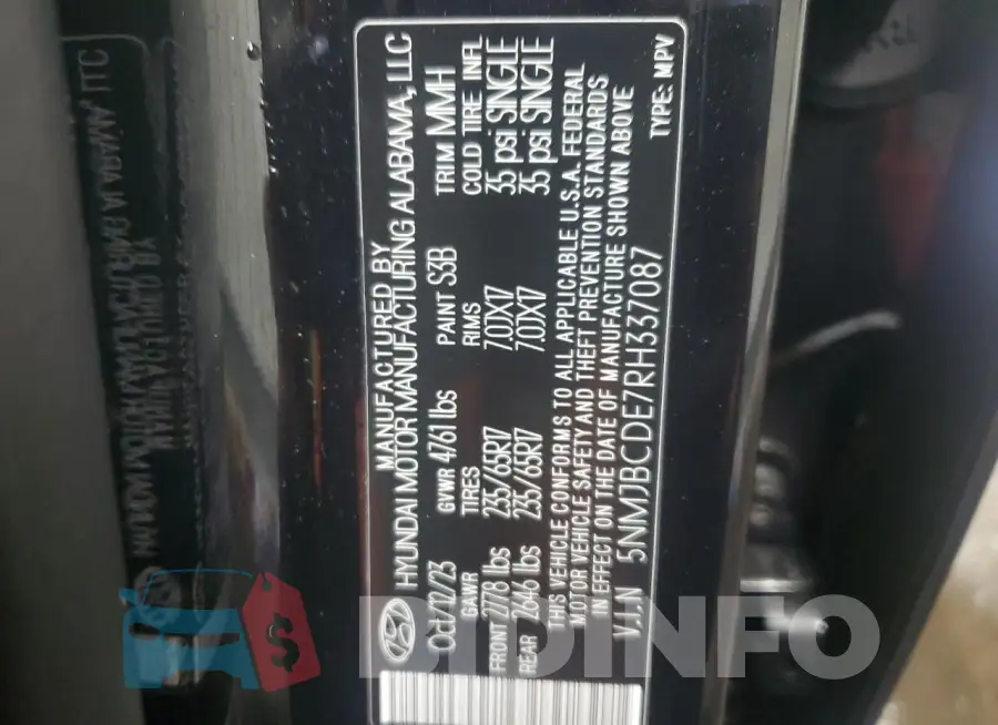 5NMJBCDE7RH337087 Photo# 14