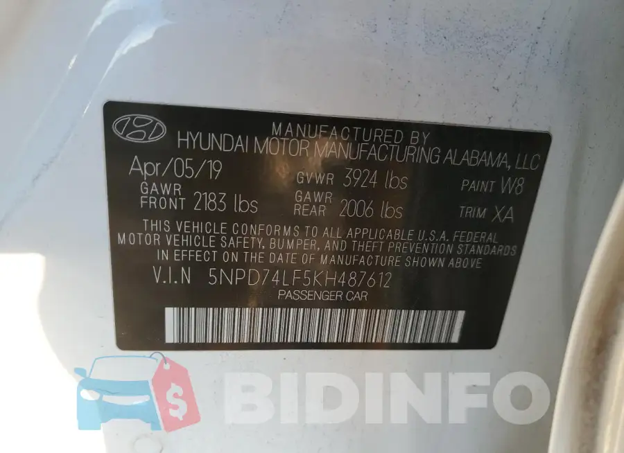 5NPD74LF5KH487612 Photo# 12