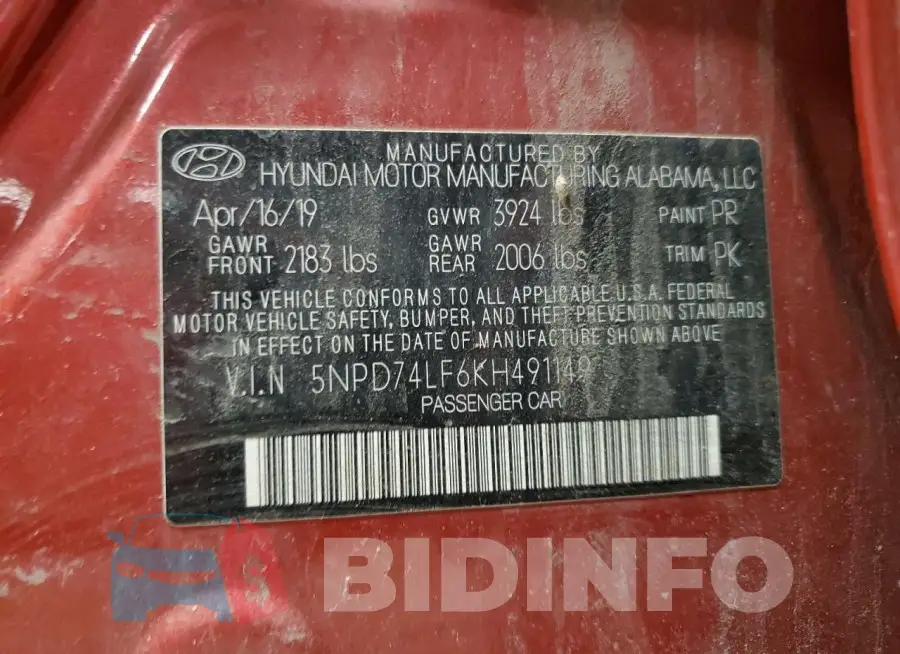 5NPD74LF6KH491149 Photo# 12