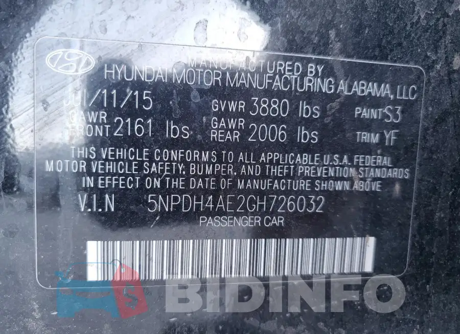 5NPDH4AE2GH726032 Photo# 12