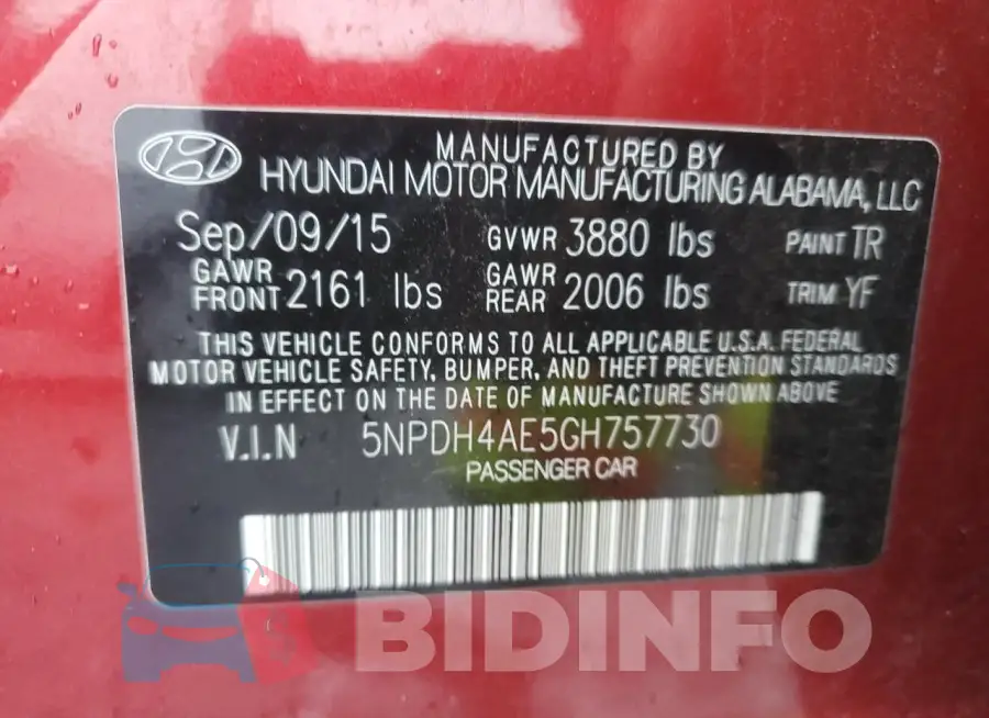5NPDH4AE5GH757730 Photo# 13