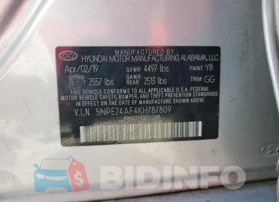 5NPE24AF4KH787809 Photo# 12