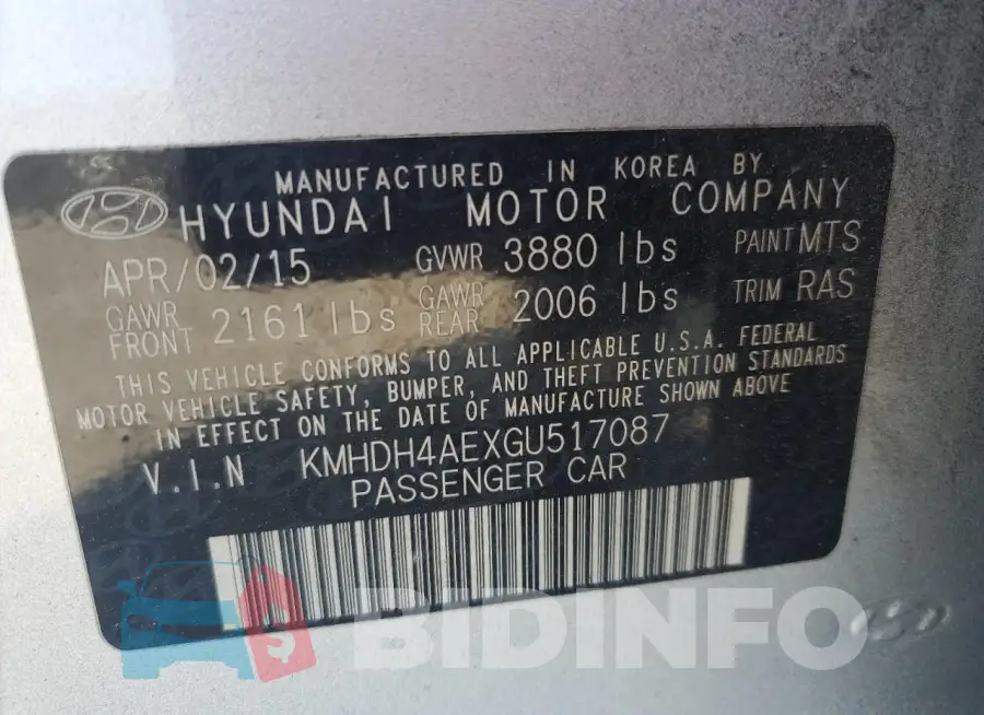 KMHDH4AEXGU517087 Photo# 12